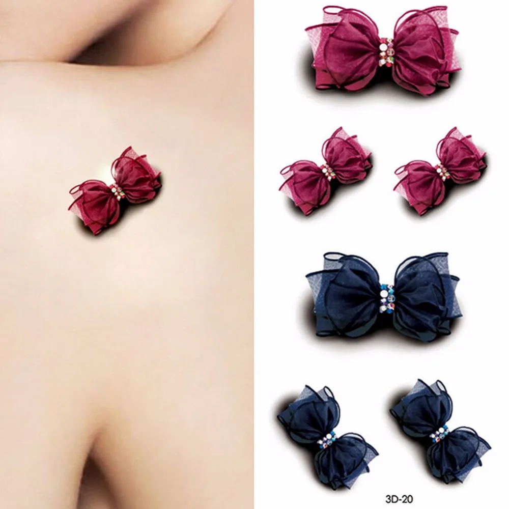 3D бантом Временные татуировки боди-арт флэш-тату Стикеры Водонепроницаемый хна