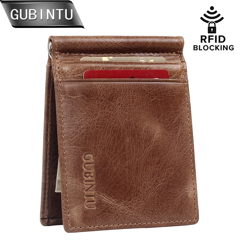 

Двойные кошельки GUBINTU с блокировкой RFID, тонкие винтажные кошельки из натуральной кожи, минималистичные кошельки с передним карманом, кошеле...