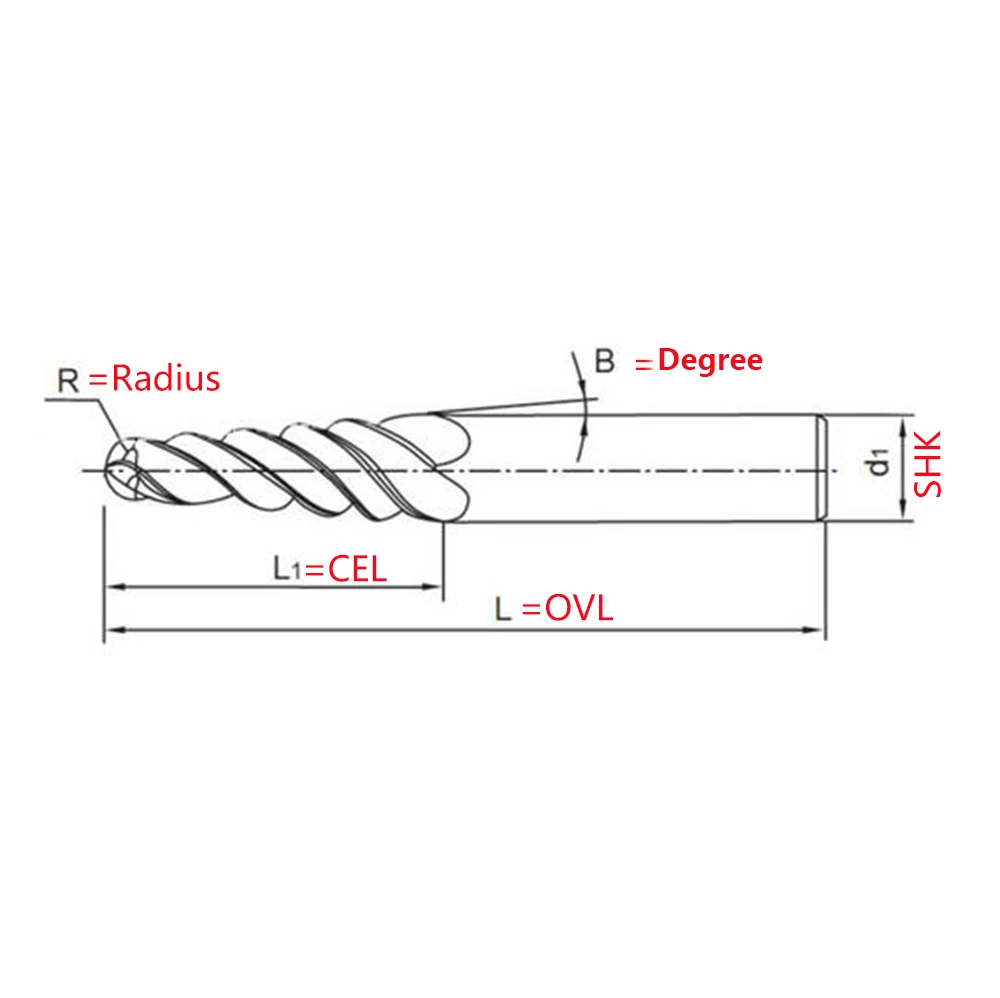 

2pcs/lot R0.25/R0.5/R1/R1.5/R2x30.5xD6x50 shank 6mm solid carbide tapered endmills CNC engraving milling cutters