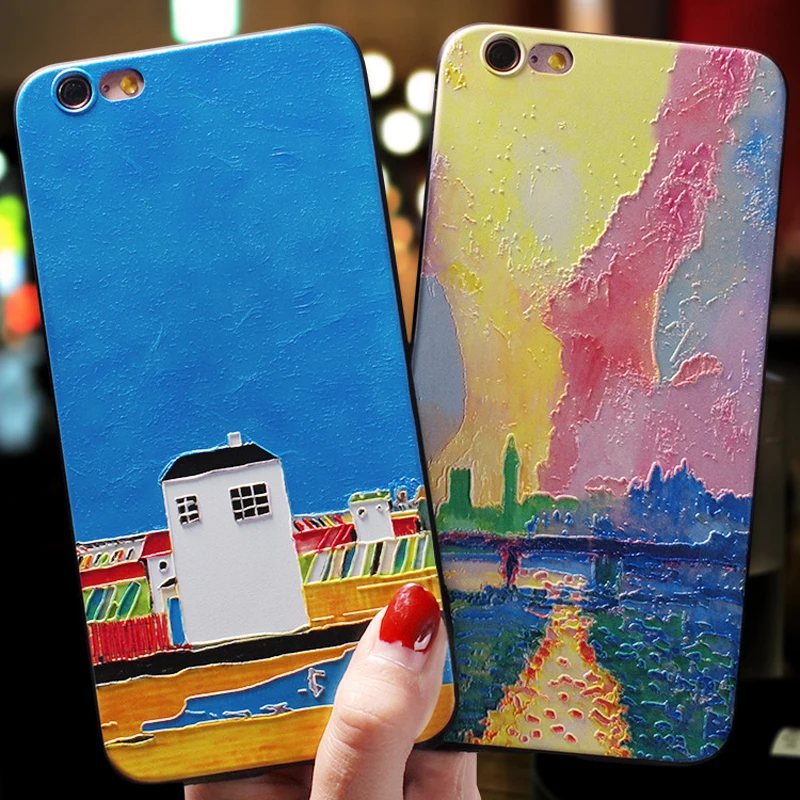 Модный чехол для телефона с масляной живописью и тиснением iPhone 11 12ProMax XS MAX XR Capa