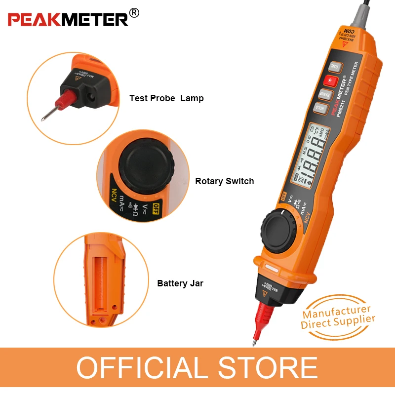 Цифровой мультиметр PEAKMETER PM8211 в виде ручки электрический ручной тестер с щупом