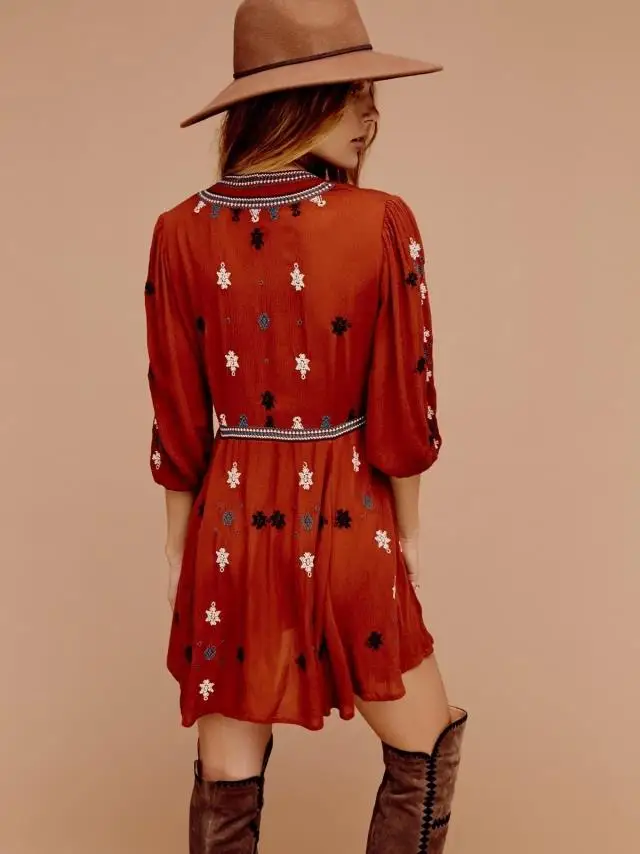 Boho женское хлопковое льняное платье с v-образным вырезом, мини-вышивка, Регулируемая Талия, хиппи, шикарные вечерние клубные платья, одежда