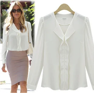 

Free shipping The European and American stars with joker falbala v-neck long sleeve density chiffon unlined upper garment blouse