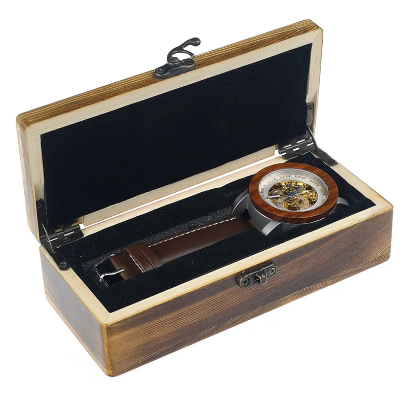 

BOBO BIRD L-K12 Mechanical Watch Vintage Red Sandalwood Watch Luxury Men's Fashion Real Leather Strap Casual Montre Homme