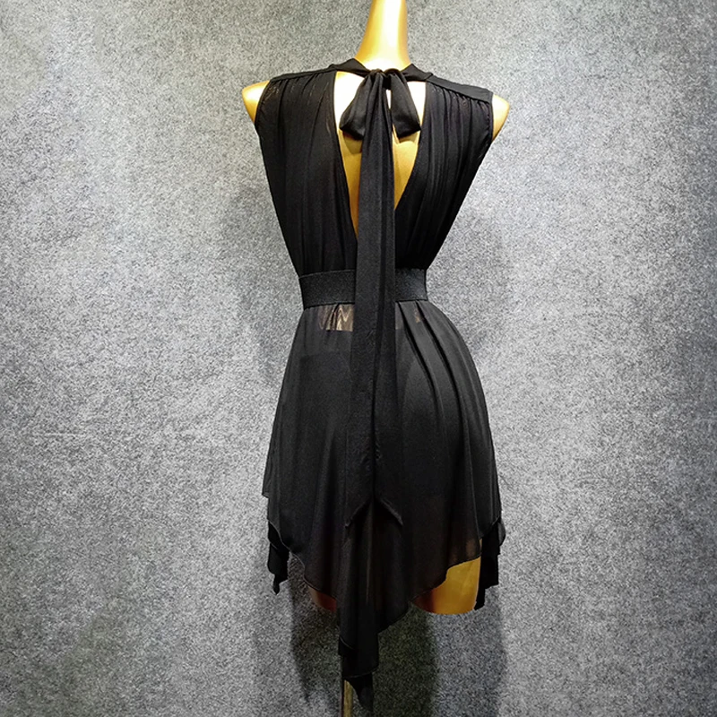 

2020 Latin Dance Dress Women Latin Costumes Black Dress Sexy Back Rumba Samba Dress Flamengo Adult Dance Clothes Women VDB612