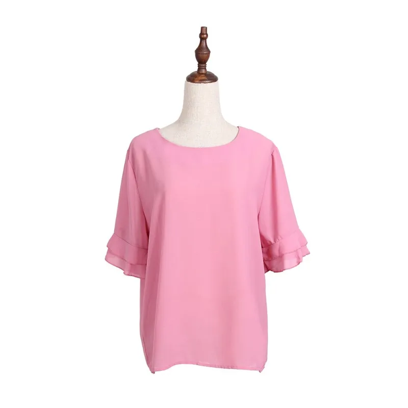 Женские блузы Повседневное шифон Костюмы Лето Леди блузка рубашка Flare короткий