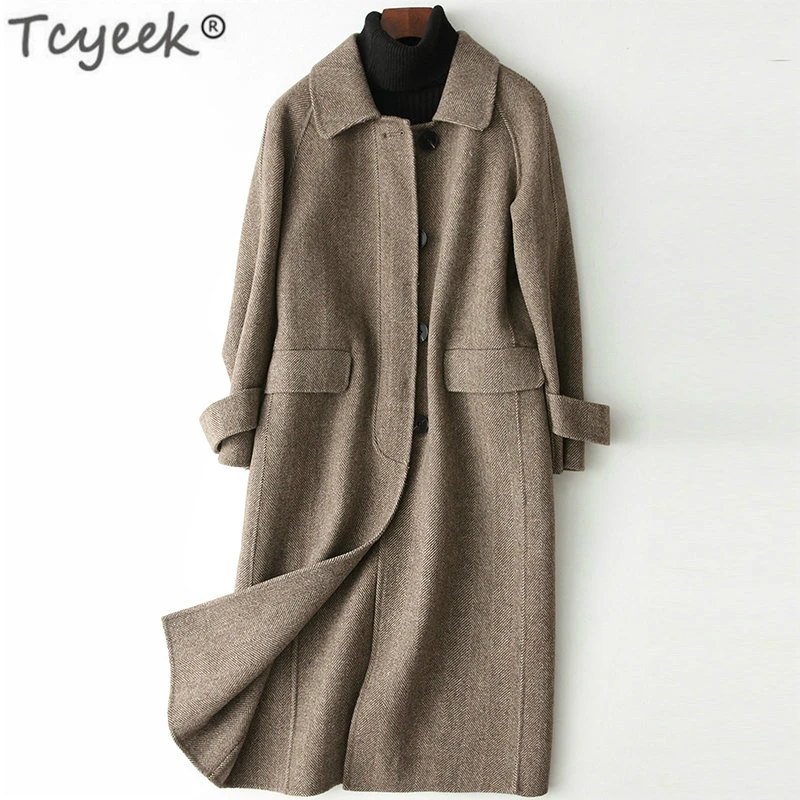 Tcyeek осень-зима 100% шерстяное пальто Женская длинная кашемировая куртка Женское с