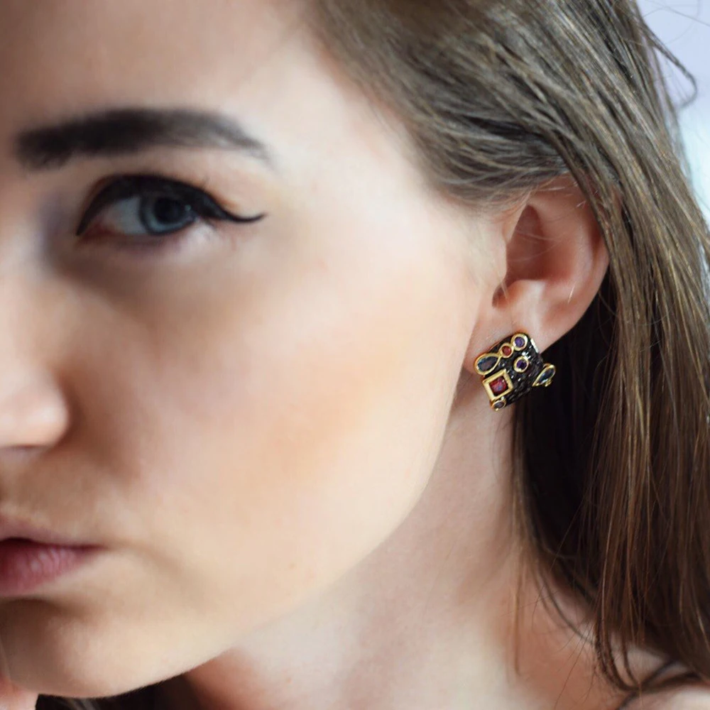 Женский комплект ювелирных изделий из 2 предметов разноцветное квадратное