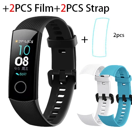 add film 2pcs strap Смарт-браслет huawei Honor Band 5, Монитор кислорода в крови, магический цветной сенсорный экран, для измерения пульса, сна, сна - Цвет: add film 2pcs strap
