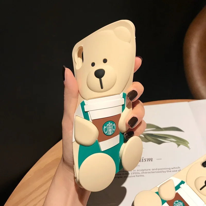 Мультяшная чашка кофе медведь для IPhone XS Max силиконовый чехол XR мобильный телефон