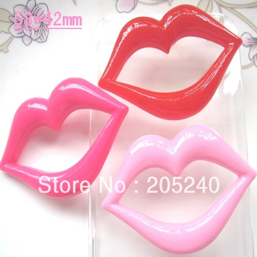 

Hot Sale For DIY Decoration 15pcs Mixed Kawaii Big Size Resin Cabochon Lips