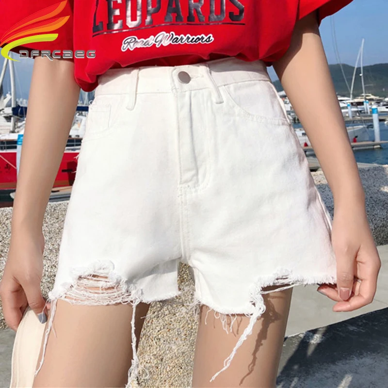 Джинсовые шорты женские весна лето 2019 с высокой талией карманы белые и черные