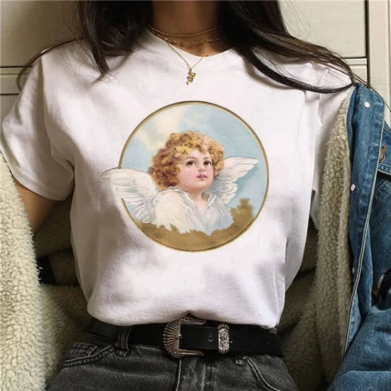 6022 Harajuku Angel забавная футболка для женщин Ullzang 90s корейский стиль футболка Эстетическая Kawaii графическая Футболка Модные женские футболки - Цвет: 6022