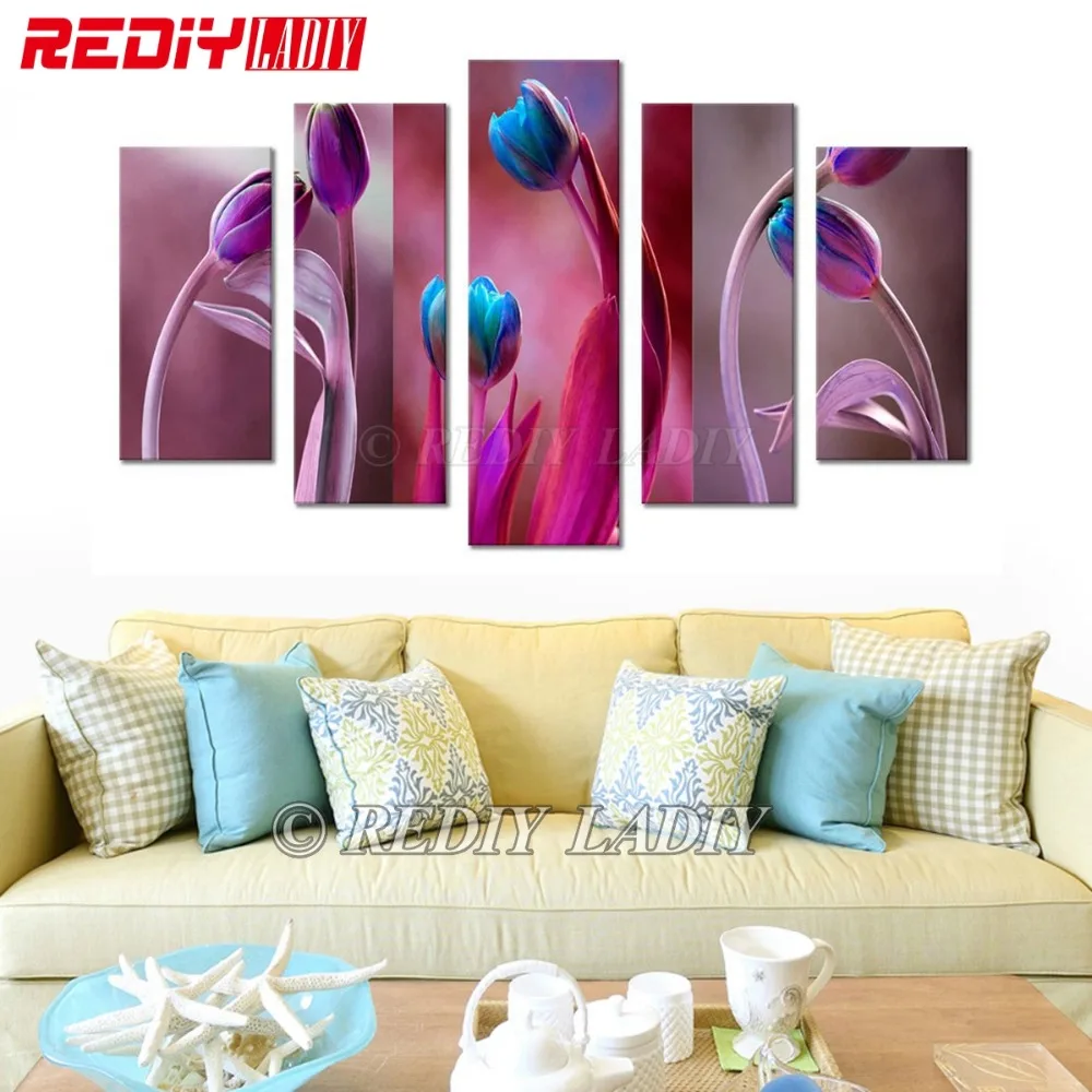 REDIY LADIY алмазов картина из 3 частей 5D Кристалл бриллиантовой вышивки мозаика модульная фотографии тюльпаны цветочный Декор для дома стены искусства