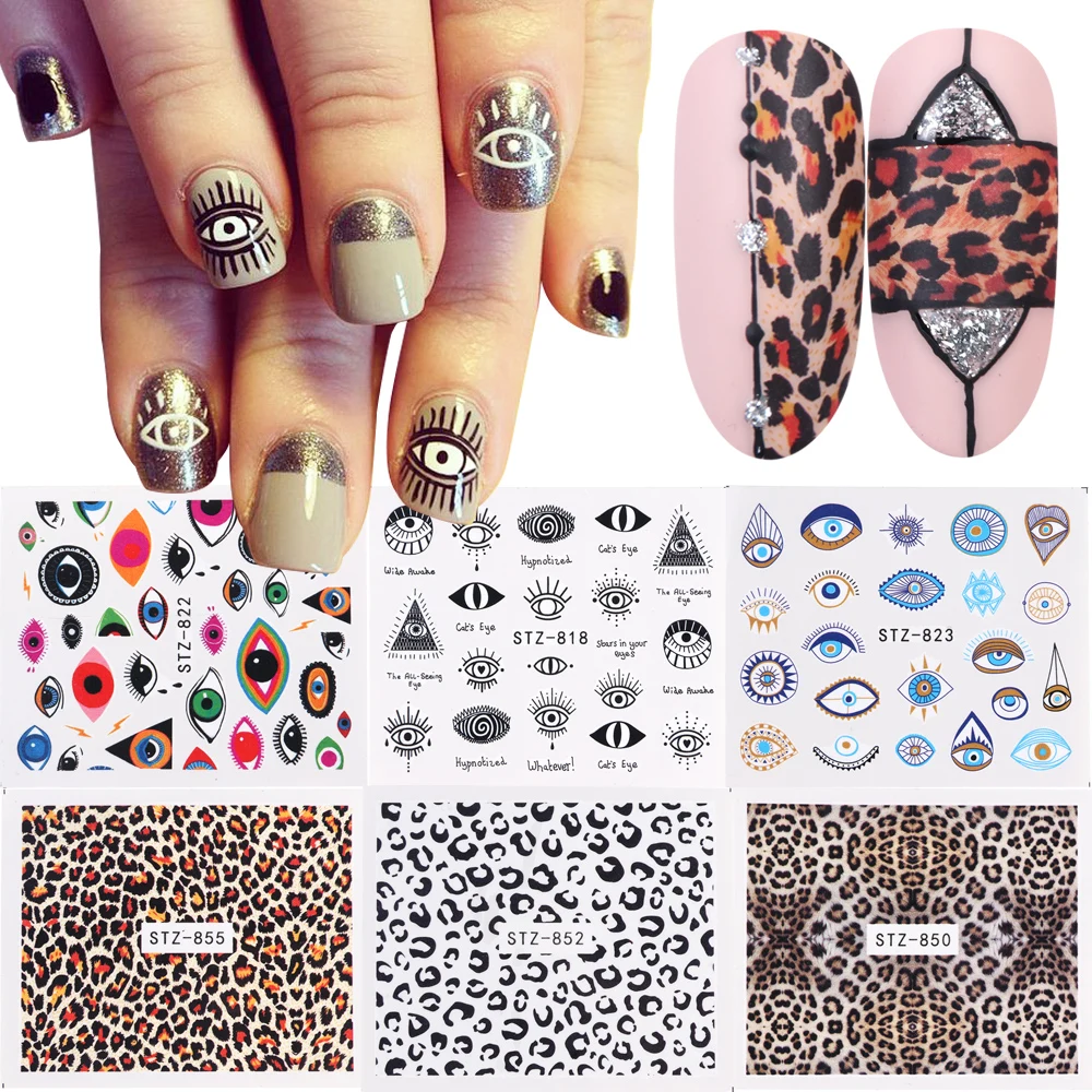 19 шт Смешанные сексуальные леопардовые наклейки для ногтей, абстрактные глаза, полые черные Переводные Слайдеры для дизайна ногтей, Слайдеры для украшения ногтей JI765