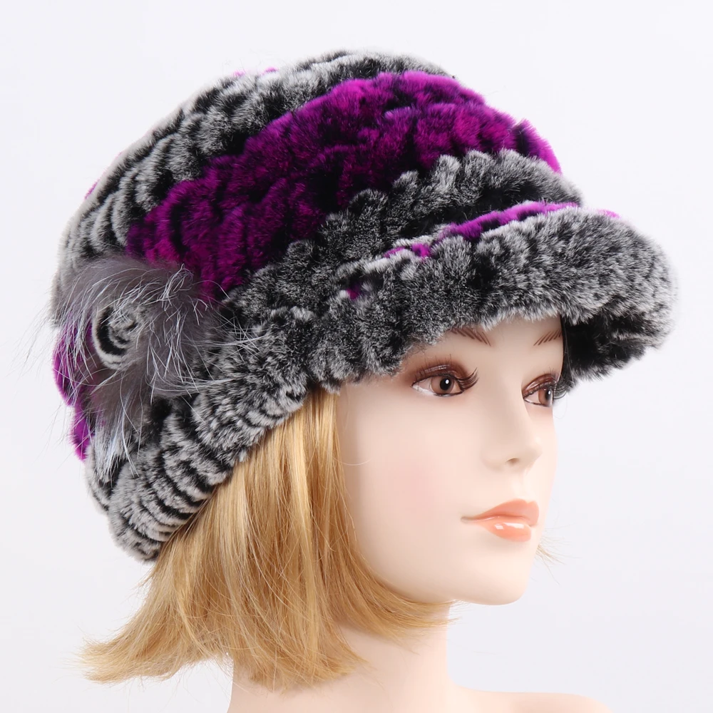 Женская меховая шапка модная теплая зимняя из натурального меха кролика Рекс