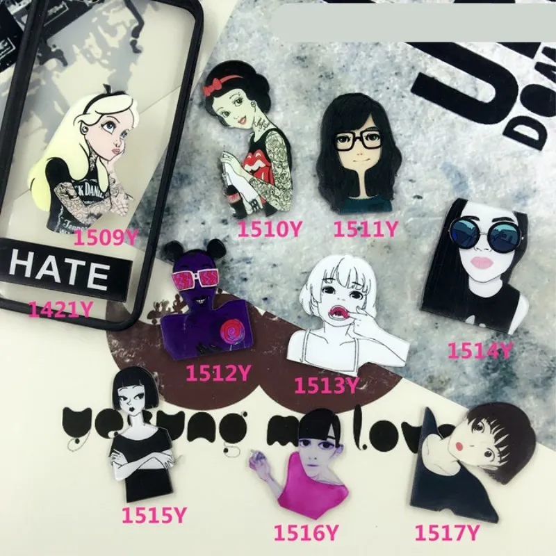 С изображением героев из мультфильмов 1 штука значки модная девочка акриловая