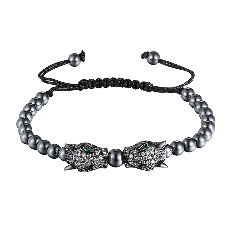 LIVVY Модные мужские Браслеты Микро Проложить CZ леопардовая голова плетеные