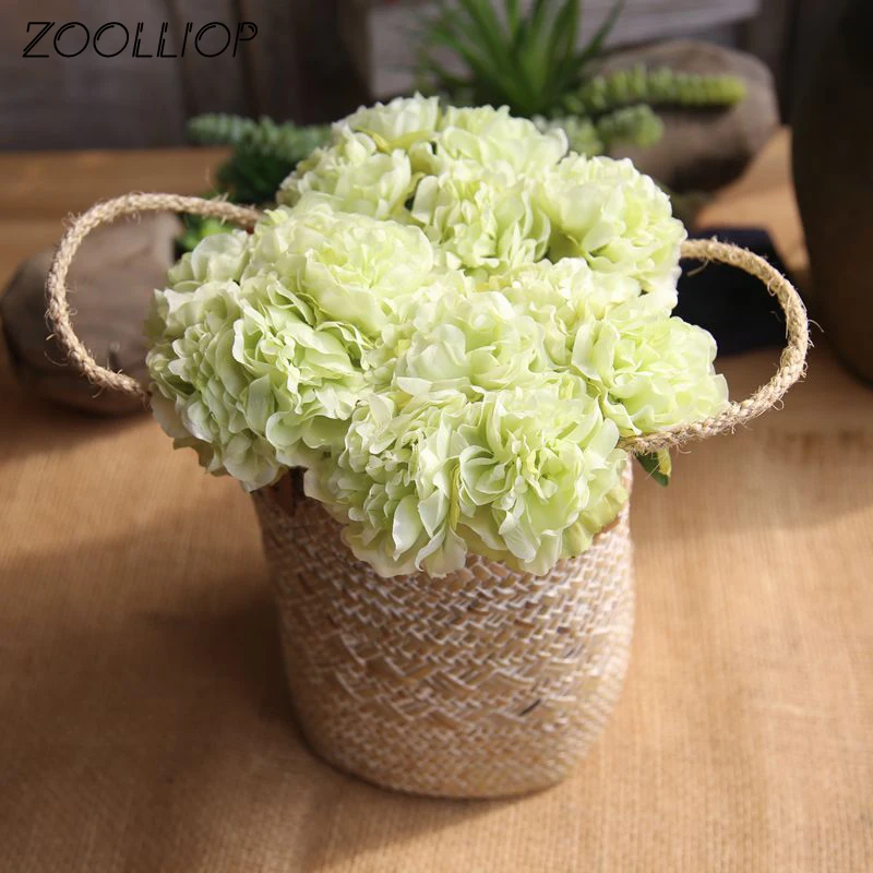 Artificial Flowers Peony Bouquet for Wedding Decoration 5 Heads Peonies Fake Home Decor Silk Hydrangeas Cheap Flower | Дом и сад