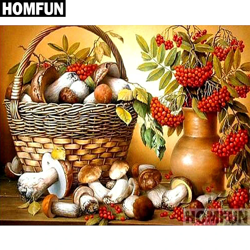 Набор для алмазной вышивки Корзина грибов HOMFUN A01801 картина из квадратных/круглых
