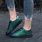 Женские кроссовки на шнуровке Loveontop, весенние кроссовки с вулканизированной подошвой, повседневные Блестящие Зеленые кроссовки из искусственной кожи на плоской подошве