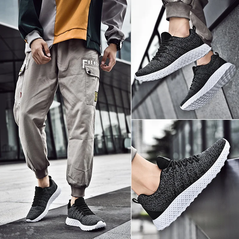 

2019 New Mens Fashion Air Mesh Running Shoes Lace Up Sneakers For Men Simple Classic Leisure Shoes Male Plus Size 46