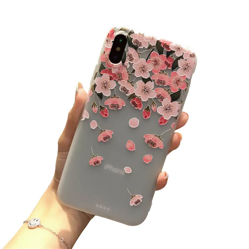 3D Flower Emboss Case For iPhone 7 6 6s 8 Plus for Patterned Soft Silicone TPU Cover X XS MAX XR |