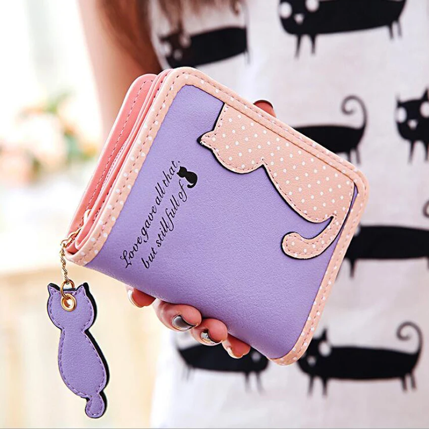 

Wholesale Wallet Women Short Design Cat Purse Cute Ladies PU Leather Coin Purses 250PCS/lot