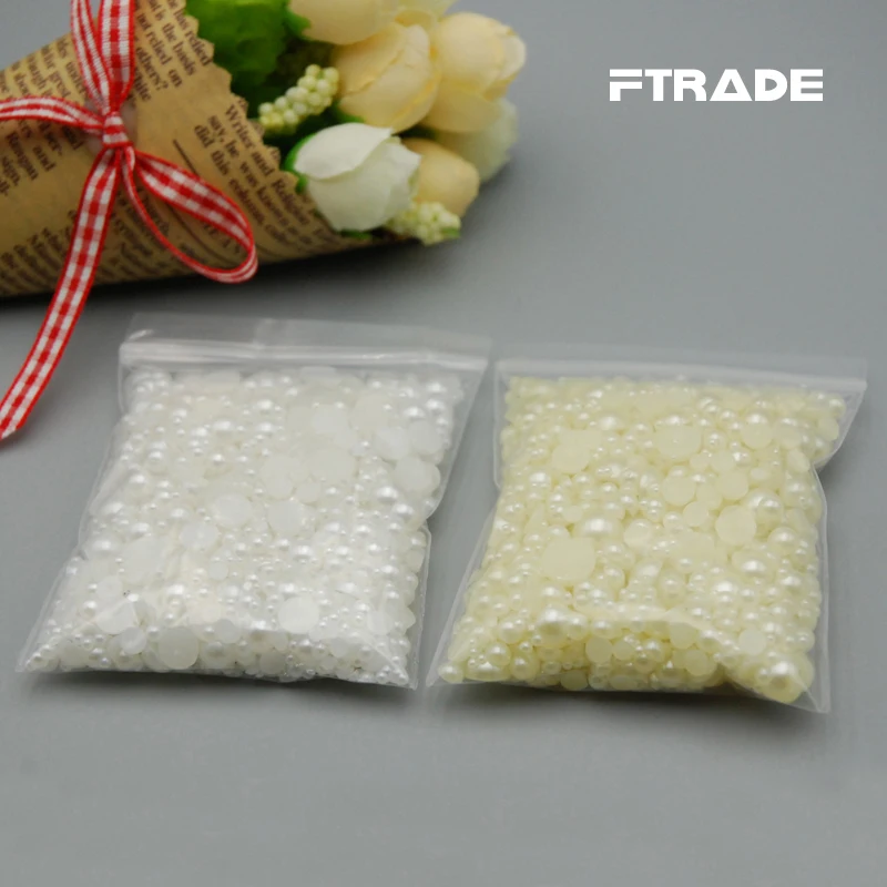 Смешанный размер (2-12 мм) Мода 1000 шт/упак. цвета слоновой кости/белый полукруглый DIY