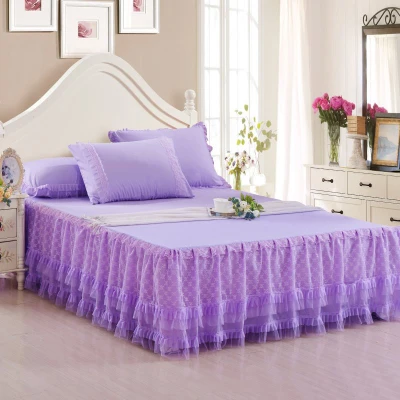 Hot Sale Bed Skirts Pink Beige Purple Princess Lace Mattress Cover 150x200cm Full 180x200cm Queen size bedding beautiful | Дом и сад