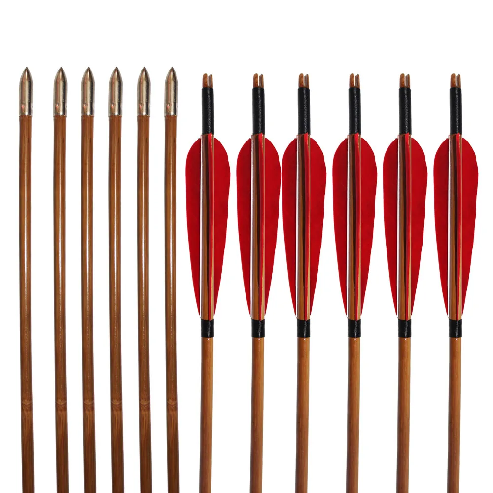 

12Pcs Bamboo Shaft Arrows 33" Turkey Feather Traditional Arrow 500Spine for Recurve Bow Hunting