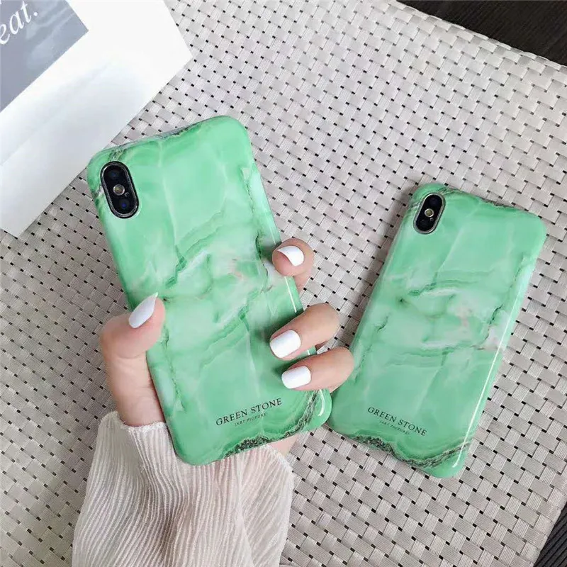 Глянцевый IMD Чехлы Fundas для iPhone X 6s Plus 8 7 текстура гранит зеленый коралловый мрамор