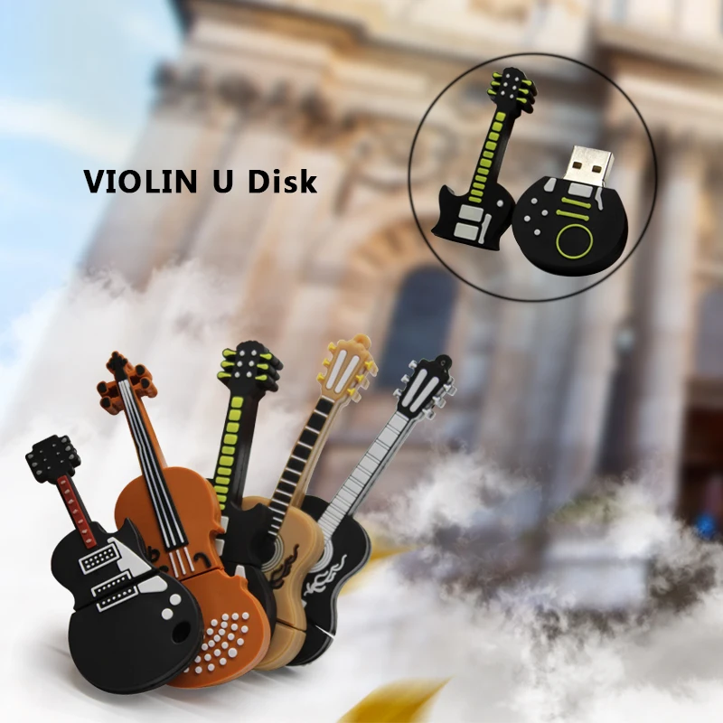 Музыкальный инструмент, флешка для скрипки, usb флешка, флешка, 4 ГБ, 8 ГБ, 16 ГБ, 32 ГБ, 64 ГБ, мультяшная гитара, карта памяти, u-диск, подарок