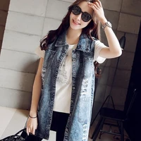 free shipping 2019 new fashion long vest for women spring and summer plus size loose s 3xl denim jeans vest outerwear with holes