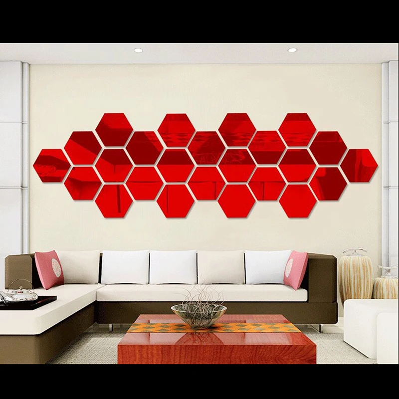 Зеркальные 3D наклейки акриловые украшения сделай сам в виде шестиугольника