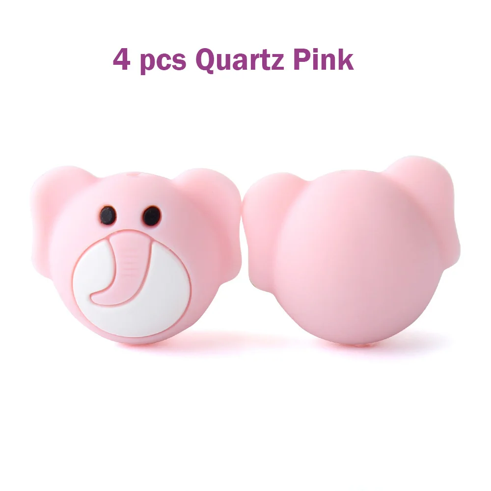 4pcs Quartz Pink 4/8/12 шт силиконовые бусины в виде симпатичного слона, Силиконовые Прорезыватели для зубов аксессуары Силиконовый грызунок для ожерелья с подвесками детские товары - Цвет: 4pcs Quartz Pink