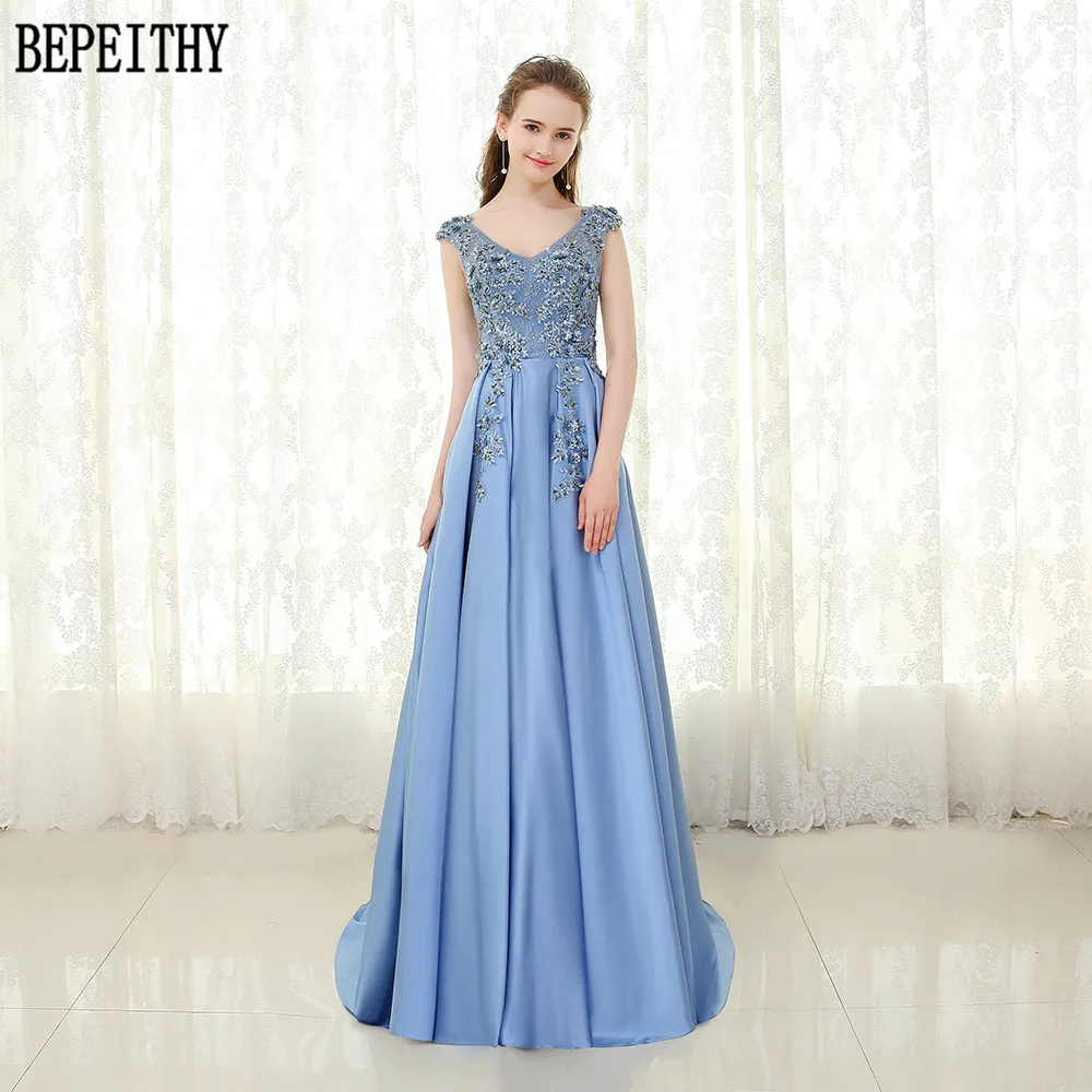 BEPEITHY Vestido De Festa Элегантное Атласное ТРАПЕЦИЕВИДНОЕ ПЛАТЬЕ С v-образным вырезом и