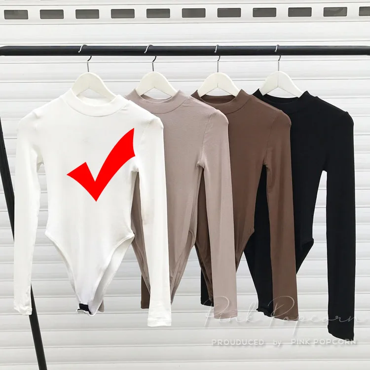 Color-1 Боди с длинным рукавом для женщин, круглый вырез, полный рукав, однотонный тонкий боди, супер мягкий, с длинным рукавом - Цвет: Color-1