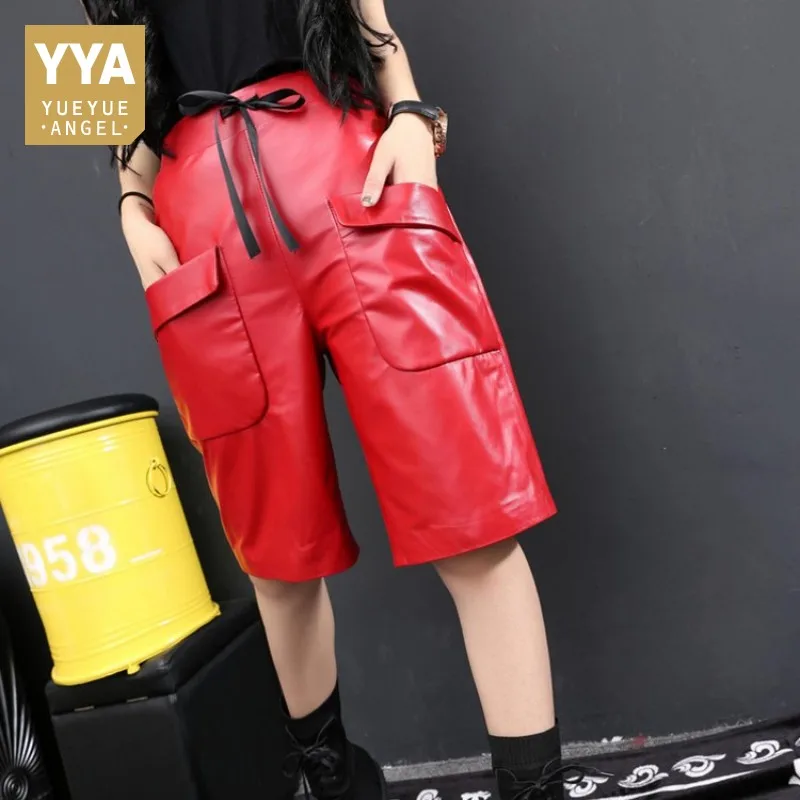 Брюки-султанки женские до колена уличная одежда из натуральной овечьей кожи в