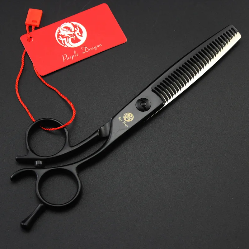 

Purple Dragon 6 inch Black Curved Handle Professional Hairdressing Scissors Japanese 440c Steel Titanium Salon Barber Cutting