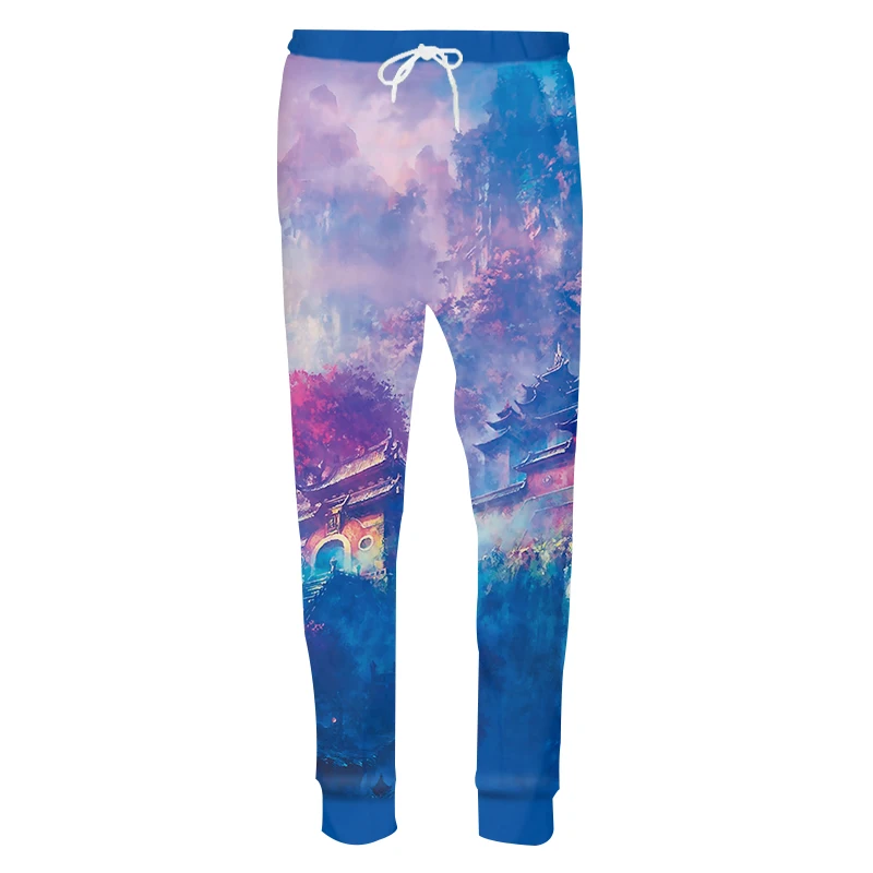 

UJWI Men's Joggers 2018 Summer Harajuku Hip Hop Pant 3D Cool Funny Print Forest Temple Sweatpants Casual Joggers Pants Fitness