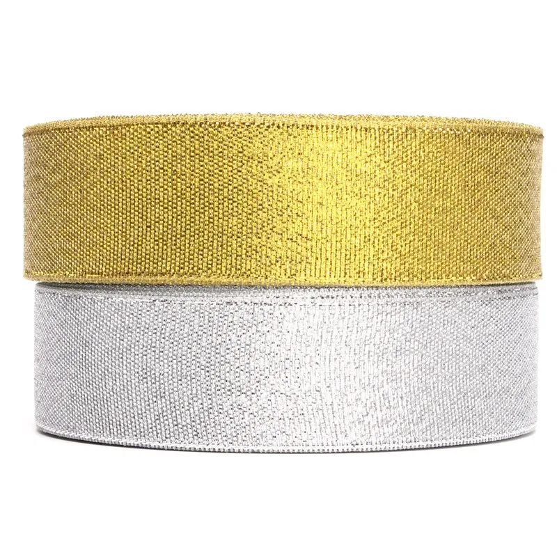 (25yards/roll) 1'' 25mm polyester gold and silver ribbon Christmas packaging high-grade quality squares | Дом и сад