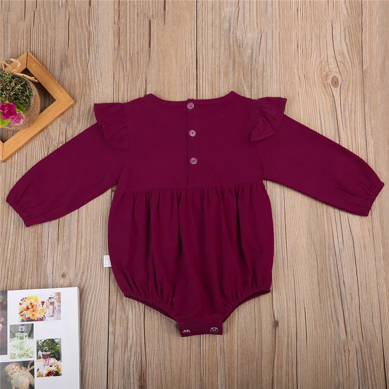 

Newborn Baby Girls Kids Button Long Butterfly Sleeve Bodysuit Outfits Clothes Baby Ruffles Cotton Soft Bodysuit One-pieces 0-3Y