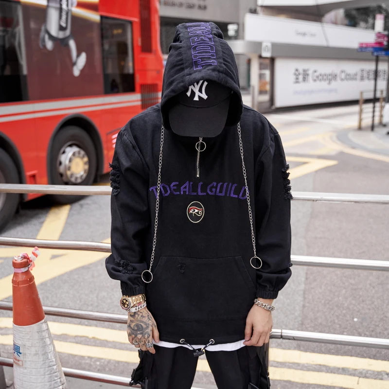 Windbreaker Hell dog Embroidery Jacket damaged Hol streetwear mens denim jackets and coats Hip hop Mini woodpecker jeans jacket | Мужская