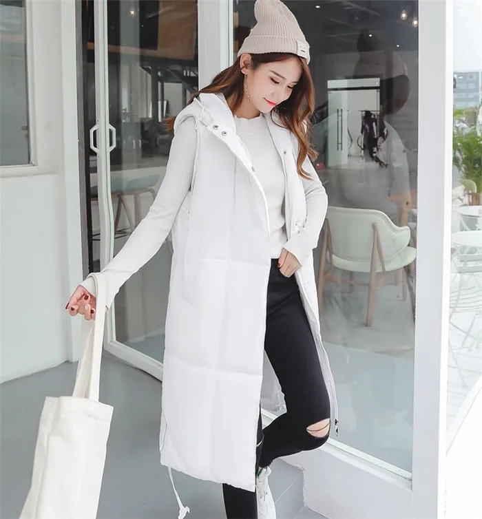 white Модный осенне-зимний женский хлопковый жилет, куртка, плюс размер, 5XL, без рукавов, с капюшоном, жилет, женская утепленная верхняя одежда, длинные жилеты 152 - Цвет: white