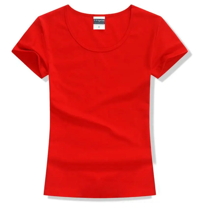 Женская Повседневная футболка с коротким рукавом хлопковая Однотонная круглым