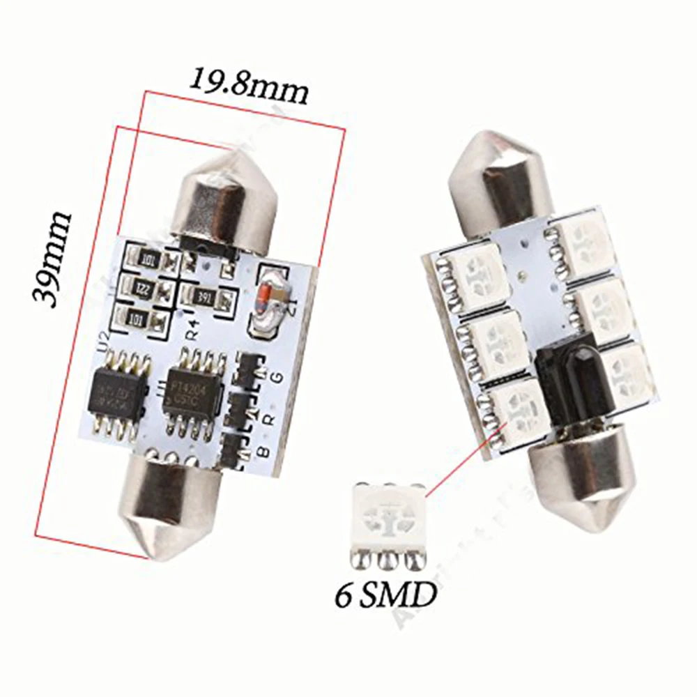 2 шт./лот RGB 31 мм 36 39 41 6SMD 5050 СВЕТОДИОДНАЯ Гирлянда купольная автомобильная лампа