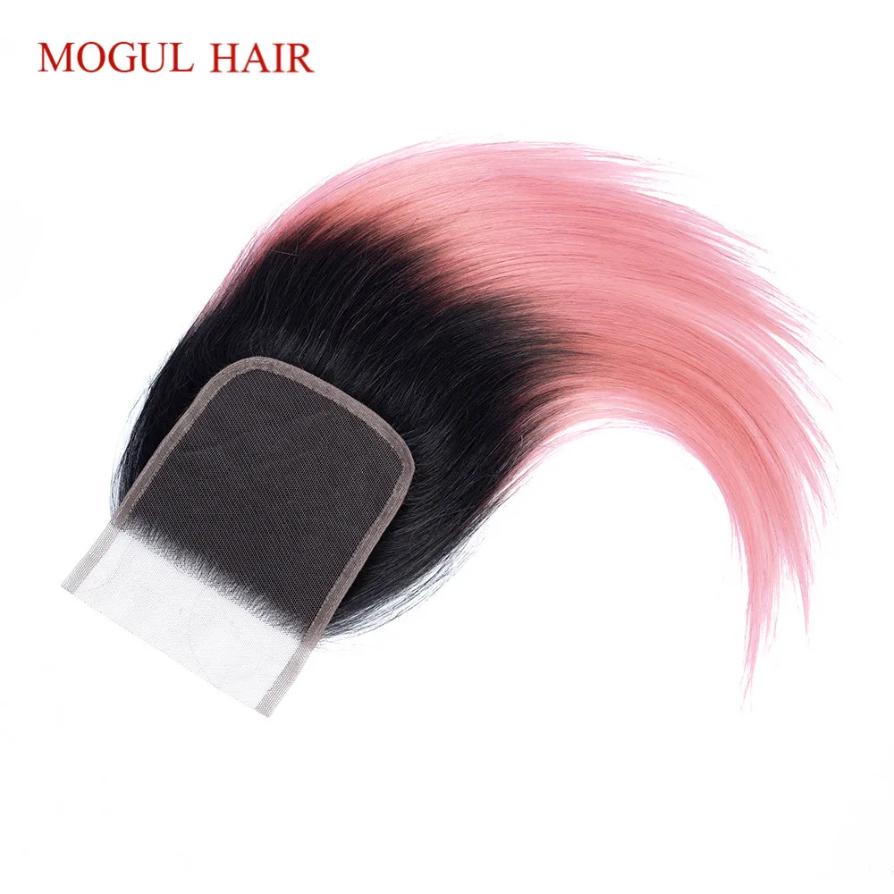 MOGUL волосы 4*4 Кружева Закрытие T 1B серый розовый Омбре Remy человеческие волосы бразильские прямые волосы средняя часть закрытие 10 12 14 дюймов