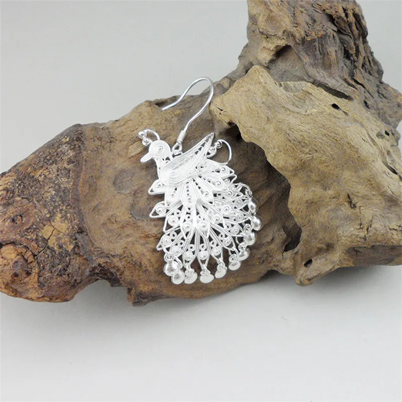 Vintage Korean Big Earrings For Women 2019 Statement Ethnic Tassel Drop Earings Metal Sterling Silver Peacock Handcraft Designs | Украшения