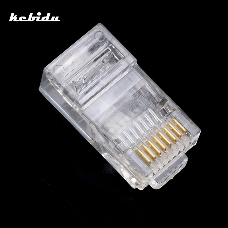 Kebidu 50 шт./лот RJ45 RJ-45 CAT5 CAT5E Модульная кабельная Головка Разъем Ethernet позолоченный
